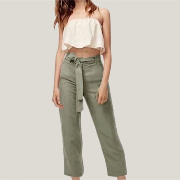 ARITZIA WILFRED "Jallade" Linen Tie Waist Trousers In Sage Green - Picture 11 of 13